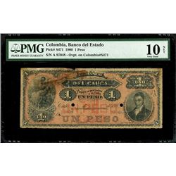 Popayan, Colombia, Banco del Estado, 1 peso, 29-2-1900 overprint on Cali, Colombia, Banco del Cauca,