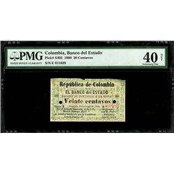 Popayan, Colombia, Banco del Estado, 20 centavos, 23-2-1900, series E, serial 611629, PMG XF 40 net 