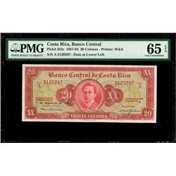 San Jose, Costa Rica, Banco Central de Costa Rica, 20 colones, 7-12-1960, series A, serial 3120267, 