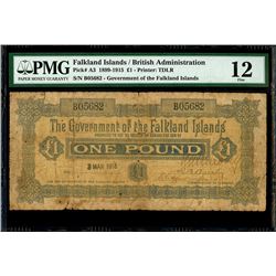 Falkland Islands, Government of the Falkland Islands, 1 pound, 3-3-1915, serial B05682, PMG Fine 12,