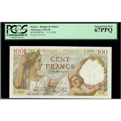 Paris, France, Banque de France, 100 francs, 13-3-1941, serial E. 19852 848, PCGS Superb Gem New 67P