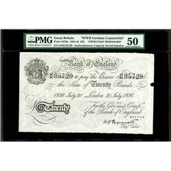 London, Great Britain, Bank of England, counterfeit 20 pounds, 20-7-1936, block 52/M, serial 85729,