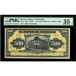 Durango, Mexico, 500 pesos remainder, no date (1914), series A, serial 3830, PMG Choice VF 35.