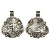 Image 1 : Lima, Peru, cob 2 reales, 1710H, mounted cross-side out in 14K gold bezel with ship's-helm embellish