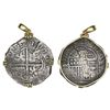 Image 1 : Potosi, Bolivia, cob 8 reales, 1617M, Grade 1, ex-Atocha (1622), mounted cross-side out in 18K bezel