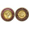 Image 1 : Cuba, gold 10 pesos, 1915, mounted in 18K gold pin with rubies around perimeter.