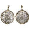 Image 1 : Seville, Spain, milled 2 reales "pistareen," Philip V, 1721J, mounted in twisted-wire 14K bezel with