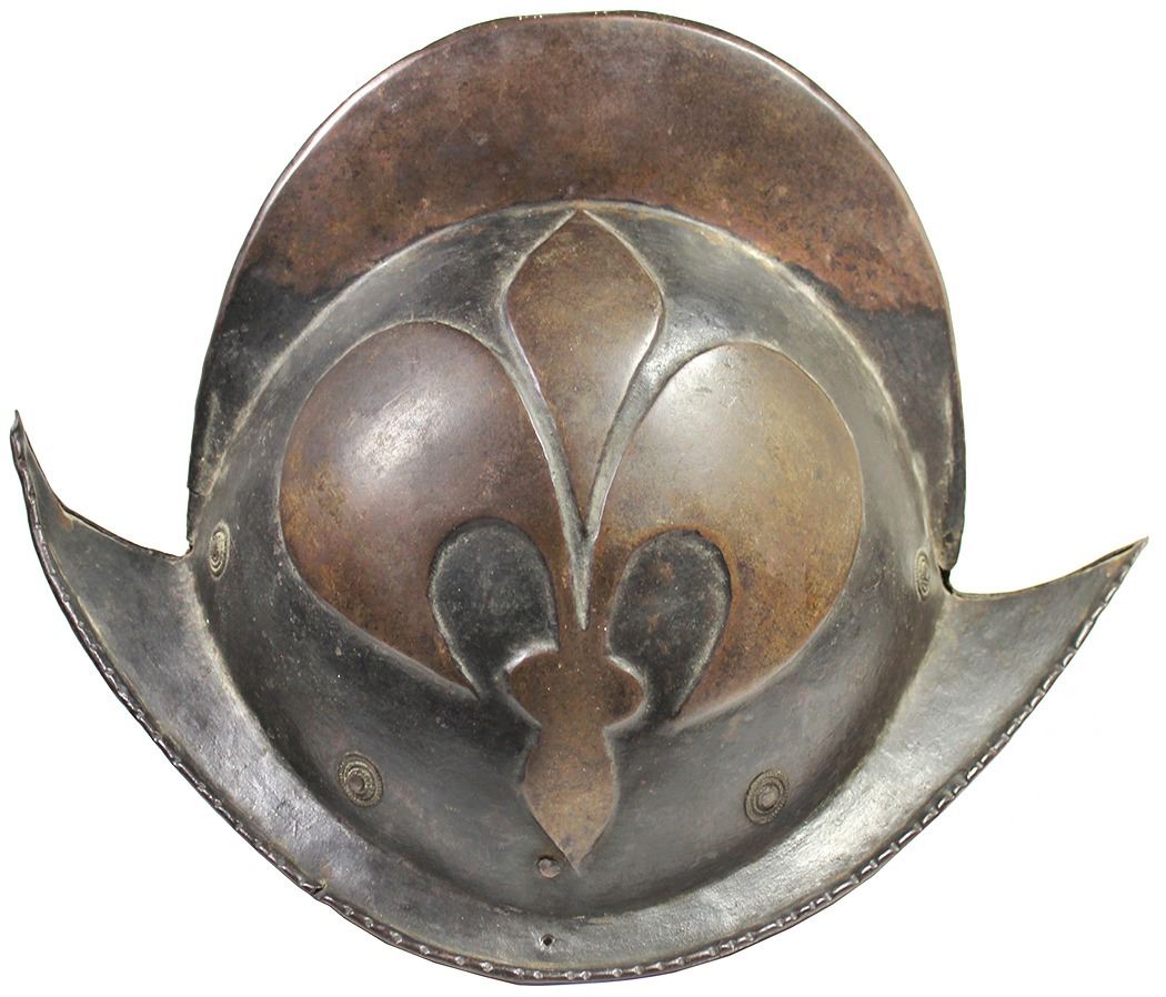 1600s German morion helmet with embossed fleur-de-lis pattern ...