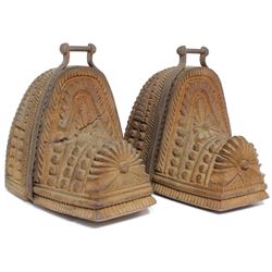 Pair of 1700s Spanish colonial carved wood stirrups (estribos).
