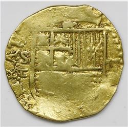 Seville, Spain, cob 2 escudos, Philip II, assayer Gothic D with open right side below mintmark S to