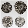 Image 1 : Lot of four Potosi, Bolivia, cob 1R, Philip II, assayers B (various periods) and R (Ramos).
