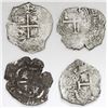 Image 1 : Lot of four Potosi, Bolivia, cob 2 reales, all salvaged: 1661( E), 1665E, 1703Y and 1707(?)Y.