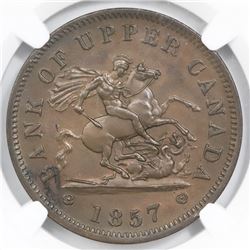 Canada, Bank of Upper Canada, bronze penny, 1857, MS 62 Brown.