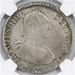 Santiago, Chile, bust 4 reales, Charles IV, 1806FJ, NGC F 12.