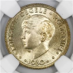 Romania (struck at the Heaton mint), 5 lei, Mihai I, 1930-H, NGC MS 66, finest known in NGC census.