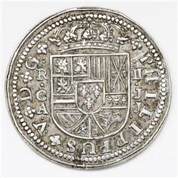 Cuenca, Spain, milled 2 reales  pistareen,  Philip V, 1718JJ.