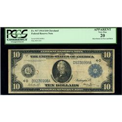 USA (Washington, D.C.), Federal Reserve Bank of Cleveland, $10, series of 1914, serial D9236998A, Bu