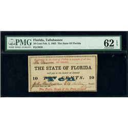 Tallahassee, Florida, State of Florida, 10 cents, Feb. 2, 1863, PMG UNC 62 EPQ.