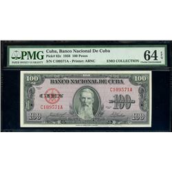 Cuba, Banco Nacional de Cuba, 100 pesos, 1958, serial C109571A, certified PMG Gem UNC 64 EPQ, ex-EMO