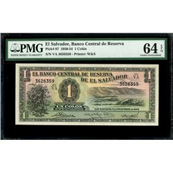 El Salvador, Banco Central de Reserva, 1 colon, 6-11-1952, series VA, serial 3626359, PMG Gem UNC 64