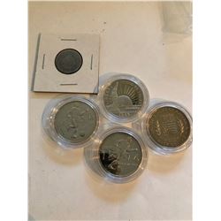 Group of 5 Total Coins including a Sheild Nickel All for 1 Money KB
