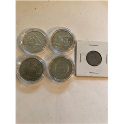 Group of 5 Total Coins including a Sheild Nickel All for 1 Money KB