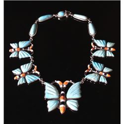 Navajo Opal & Turquoise Inlaid Butterfly Necklace