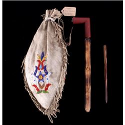 Osage Beaded Pipe & Bag - Chief Lookout 19th-20th