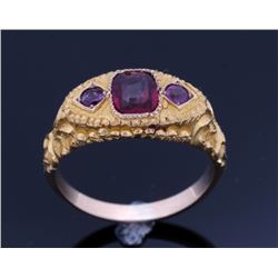 Highly Engraved 10K Gold & Rhodolite Garnet c.1900