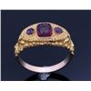 Image 1 : Highly Engraved 10K Gold & Rhodolite Garnet c.1900