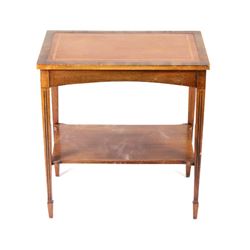 Early Quarter Sawn Mahogany Leather Top Side Table