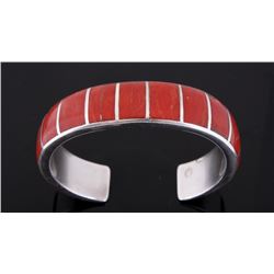 Signed Zuni Native American Red Coral Bracelet