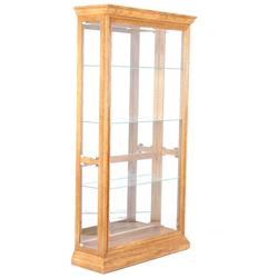 Oak Glass Paneled & Mirror Curio Display Cabinet