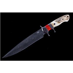 M.T. Knives Sambar Stag & Jasper Damascus Knife