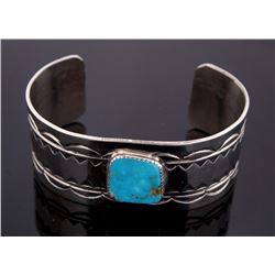 Silver Sleeping Beauty Turquoise Tooled Bracelet