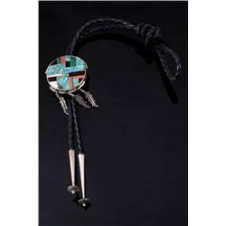 Navajo Kingman Turquoise Sterling Inlaid Bolo Tie