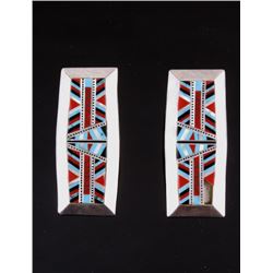 Zuni Sterling Turquoise Mosaic Inlay Earrings