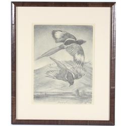 Signed Original Joseph Imhof "Two Magpies" Art