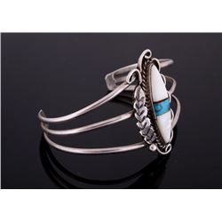 Mother of Pearl & Morenci Turquoise Silver Cuff