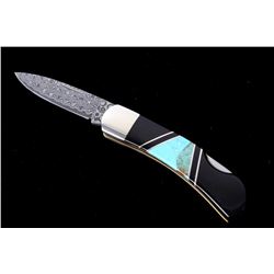 Kingman Turquoise & Raindrop Damascus Knife
