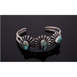 Silver Floral Bracelet w/ Red Mountain Turquoise