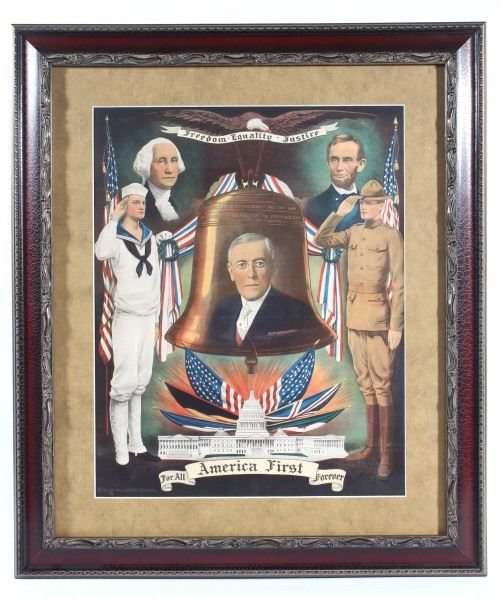Original WWI America First Poster By Chas Gustrine