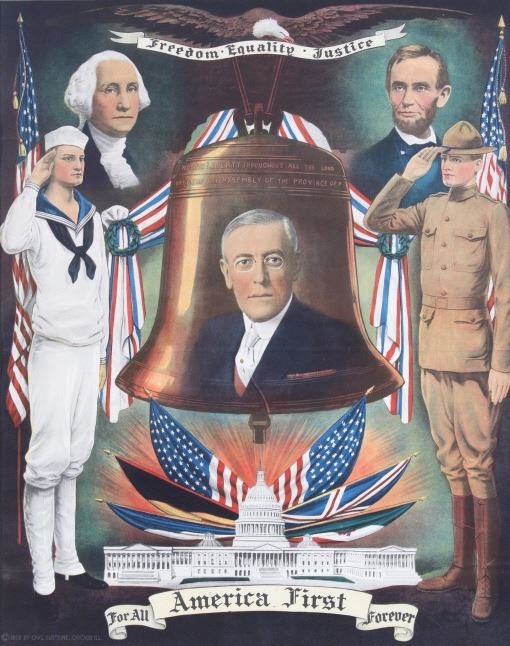 Original WWI America First Poster By Chas Gustrine