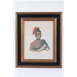 1841 Framed Pawnee Chief Lithograph By J. T. Bowen