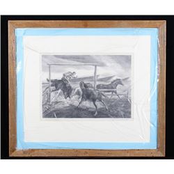 Lawrence Barrett Framed Horse Wrangler Lithograph
