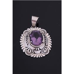 Navajo Signed Amethyst & Sterling Silver Pendant