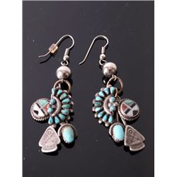 Zuni Petitie Point & Sun Face Inlay Charm Earrings