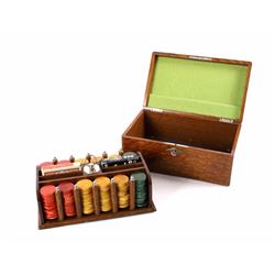 Gambler's Poker Set in Quarter Sawn Oak Box 1890-