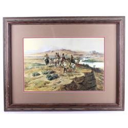 "Signal Smoke" Charlie Russell Framed Print