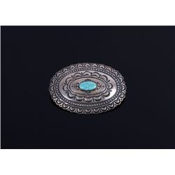 Signed Navajo Sterling Silver & Turquoise Brooch